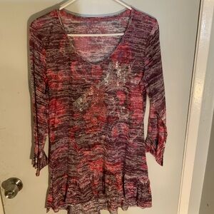 V Cristina Pink and Gray Tunic Top